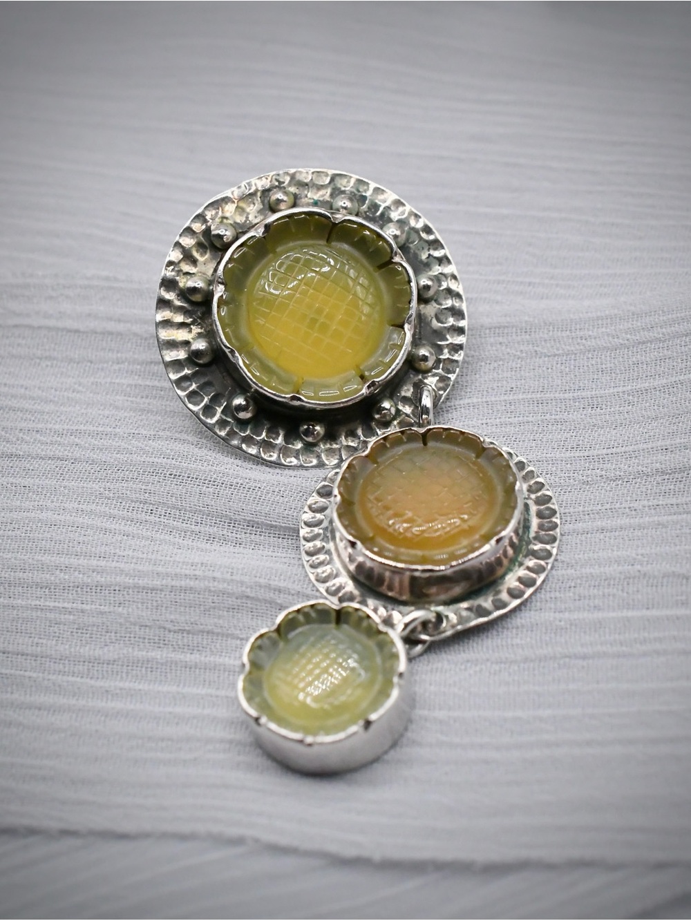 Amy Kahn Russell AKR Sterling Silver Carved Serpentine Triple Drop Earrings 925 - Picture 6 of 12